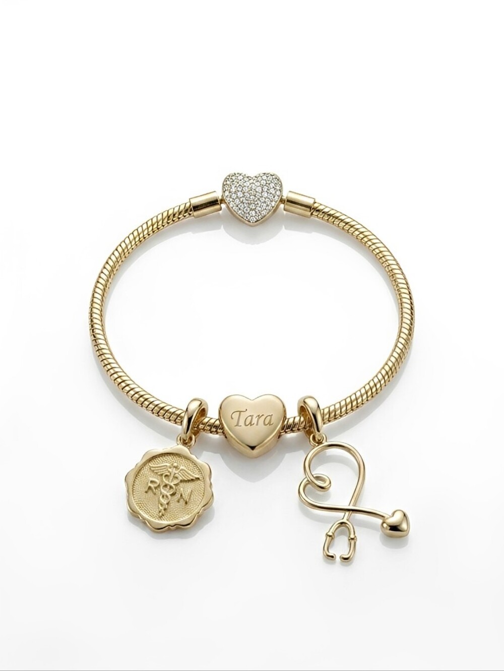 Linx Gold Snake Chain Charm Bracelet With Personalized Registered Nurse Charms